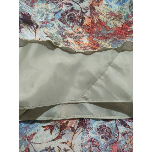 Kasper Dress  Womens 10 Floral Midi A Line Tiered Chiffon Fringed Lettuce Hem - Picture 10 of 13